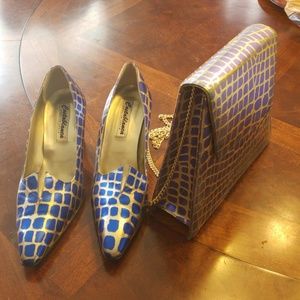 Blue and gold shoes / purse